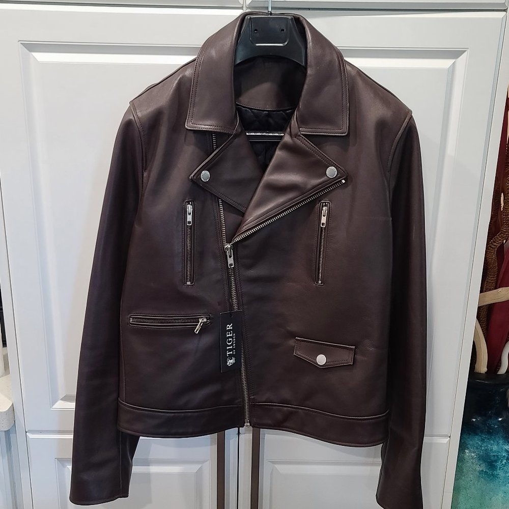 Tiger of Sweden Brown Leather Motorcycle Jacket - Picture 1 of 12